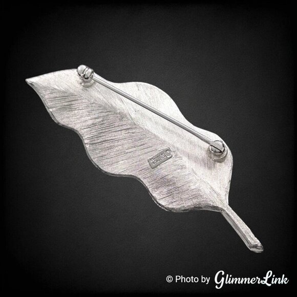 Vintage Crown Trifari Long Wavy Leaf Textured Silver Tone Brooch - Picture 5 of 9